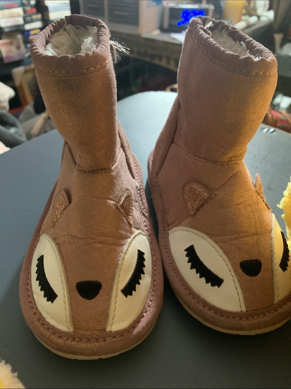 Place Kids Toddler Pink/Brown Fox Plush Bootie Slippers